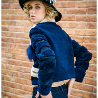 MAXMARTIN NAVY BLUE STYLISH FAUX FUR JACKET M3626J654 - Thumbnail 4