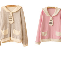 Navy Lapel Sweater - Thumbnail 4