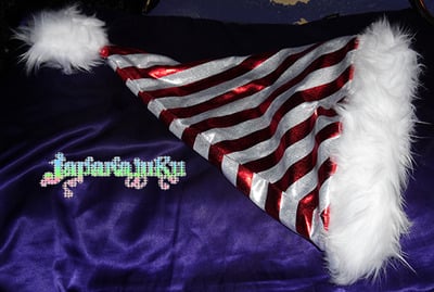 Metallic Red & White Striped Santa Hat