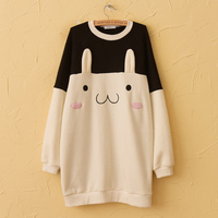 Cute Rabbit Spell Color Long Sweater with Velvet - Thumbnail 1