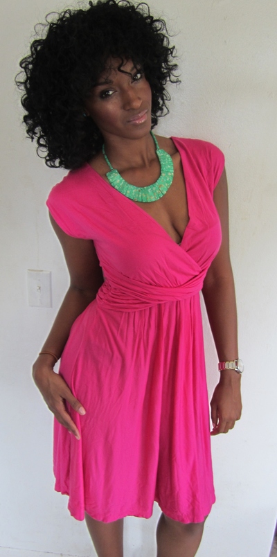 Eco-chic mock wrap dress in spicy pink by ann taylor loft