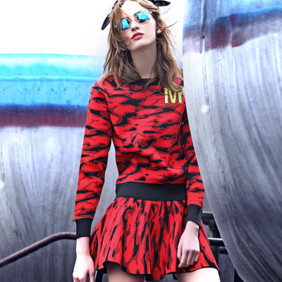 Maxmartin red camouflage figured two pieces mini dress m5053l053 - Thumbnail 5