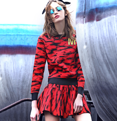 MAXMARTIN RED CAMOUFLAGE FIGURED TWO PIECES MINI DRESS M5053L053