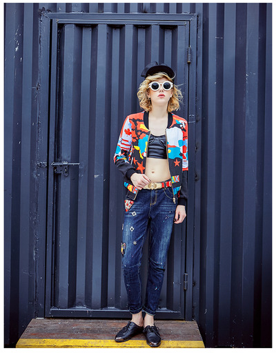 MAXMARTIN ABSTRACT FLAG PRINTED COTTON BASEBALL JACKET M7906J153