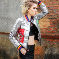 MAXMARTIN METALLIC SILVER CARTOON PATCH WORK FIGURED WINTER COAT M8636R154 - Thumbnail 1