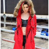 MAXMARTIN RED ABSTRACT PATTERN FIGURED FUR COLLAR WINTER COAT M5099M253 - Thumbnail 2