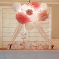 Paper Lanterns | Paper Poms | Birthday Party | Nursery Decor | Bridal Shower - Thumbnail 1