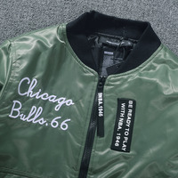NBA 1946 CHICAGO BULLS CENTRAL DIV THICK PADDED BASEBALL CASUAL GREEN JACKET - Thumbnail 3