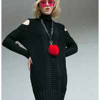 MAXMARTIN CUT OUT SHOULDER KNITTED SWEATER DRESS M5202E254 - Thumbnail 1