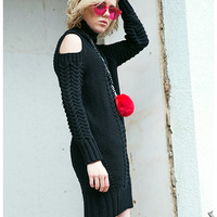MAXMARTIN CUT OUT SHOULDER KNITTED SWEATER DRESS M5202E254 - Thumbnail 2