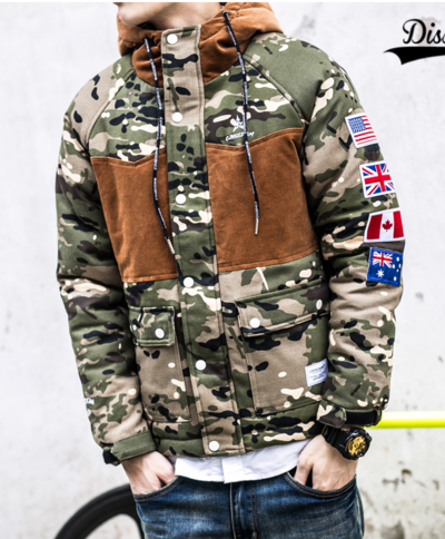 CINSEDOM 1STH DESERT CAMO GREEN CORDUROY EMBROIDERED HOODIE JACKET