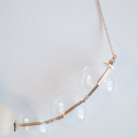 Blue Wood Metal Glass Necklace NL1048 - Thumbnail 3