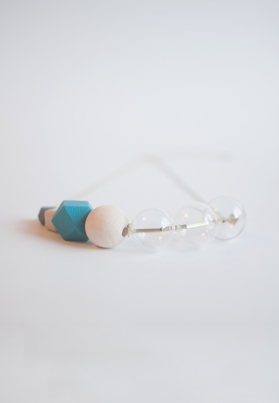 Blue Wood Metal Glass Necklace NL1048