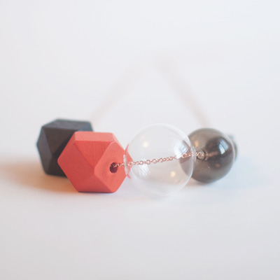 Orange black wooden bead necklace nl1051 - Thumbnail 3