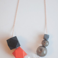 Orange Black Wooden Bead Necklace NL1051 - Thumbnail 1