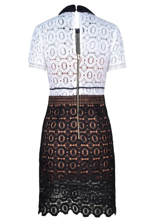  Black And White With Scalloped Edges Lace Dress