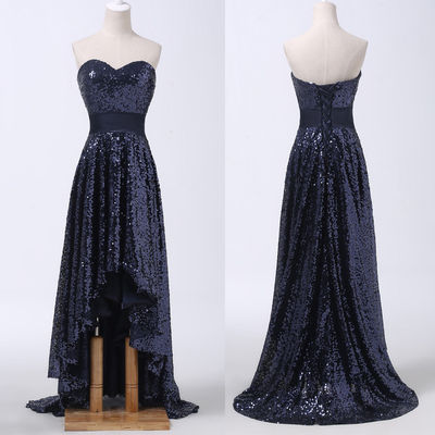 Navy prom dress, hi-lo prom dresses, sweetheart prom dresses, sequin prom dresses, glittery prom dresses, sparkle prom dresses, 153837 - Thumbnail 4