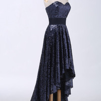 navy prom dress, hi-lo prom dresses, sweetheart prom dresses, sequin prom dresses, glittery prom dresses, sparkle prom dresses, 153837 - Thumbnail 1