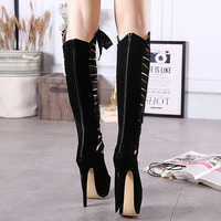 Lace Up Peep toe stiletto Boots - Thumbnail 1