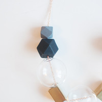 Wood Glass Metal Bead Necklace NL1042 - Thumbnail 2