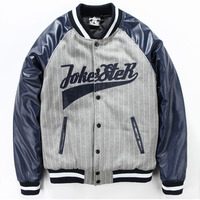JOKESTER MAD VIII CITY 5 STARS NAVY SYNTHETIC LEATHER SLEEVE BASEBALL GREY JACKET - Thumbnail 3
