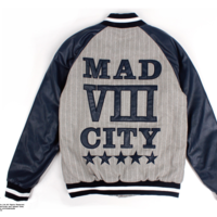 JOKESTER MAD VIII CITY 5 STARS NAVY SYNTHETIC LEATHER SLEEVE BASEBALL GREY JACKET - Thumbnail 2