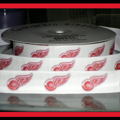 7/8" red wings inspired custom printed grosgrain ribbon