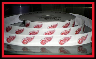 7/8" Red Wings Inspired Custom Printed Grosgrain Ribbon