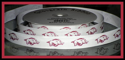 7/8" Arkansas Razorbacks Inspired Custom Printed Grosgrain Ribbon