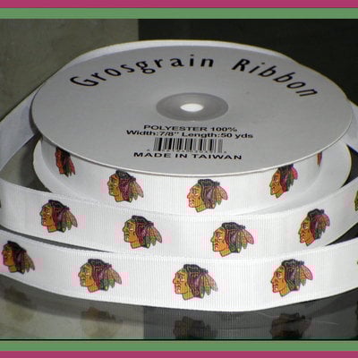7/8" blackhawks inspired custom printed grosgrain ribbon