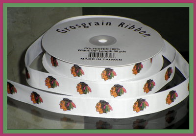 7/8" Blackhawks Inspired Custom Printed Grosgrain Ribbon