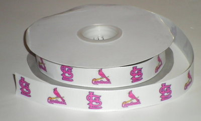7/8" Cardinals Inspired Pink Logo Custom Printed Grosgrain Ribbon