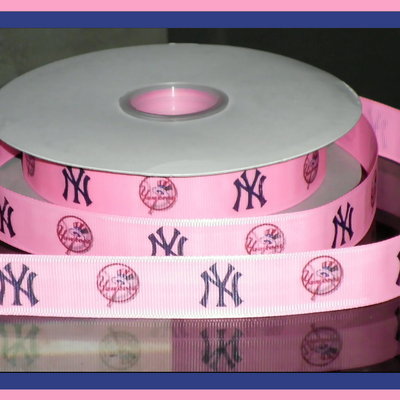 7/8" yankees inspired pink custom printed grosgrain ribbon