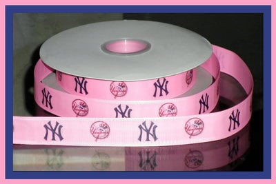 7/8" Yankees Inspired PINK Custom Printed Grosgrain Ribbon