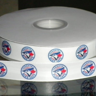 7/8" blue jays inspired custom printed grosgrain ribbon