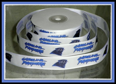 7/8" Panthers Inspired Custom Printed Grosgrain Ribbon