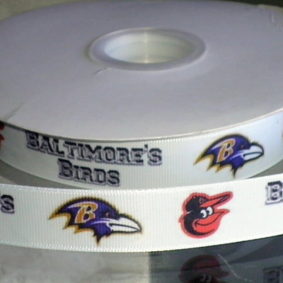 7/8" baltimore's birds inspired custom printed grosgrain ribbon