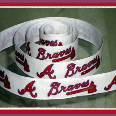 7/8" braves inspired custom printed grosgrain ribbon