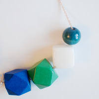 Blue Green Wooden Necklace NL1050 - Thumbnail 4