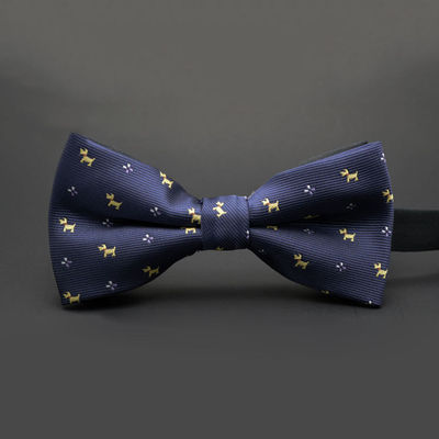 Dog Pattern Bow Tie Navy & Yellow
