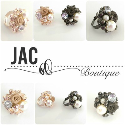 Rose bouquet ring - silver tone and gold tone rose and pearl ring - resizeable 