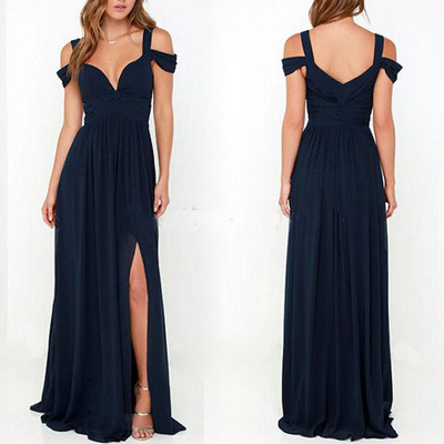 Long bridesmaid dress, navy bridesmaid dress, cheap bridesmaid dress, lchiffon bridesmaid prom dress, off shoulder bridesmaid dress,bds293 - Thumbnail 5