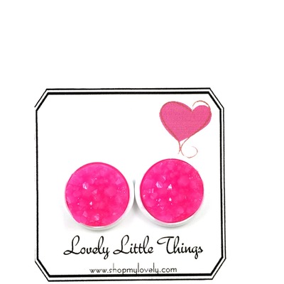 12mm hot pink studs with white setting 