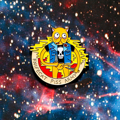 Knife cat piss army enamel pin 075