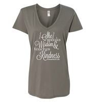 She Speaks Wisdom and Teaches Kindness Cotton / Modal Vneck Tshirt - Thumbnail 3