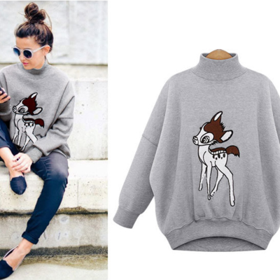 Half height collar bat sleeved deer figured sweatshirt 7391 - Thumbnail 5