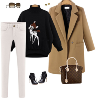 HALF HEIGHT COLLAR BAT SLEEVED DEER FIGURED SWEATSHIRT 7391 - Thumbnail 2