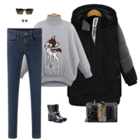 HALF HEIGHT COLLAR BAT SLEEVED DEER FIGURED SWEATSHIRT 7391 - Thumbnail 3