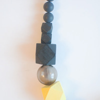 Black Yellow Wooden Bead Necklace NL1040 - Thumbnail 3