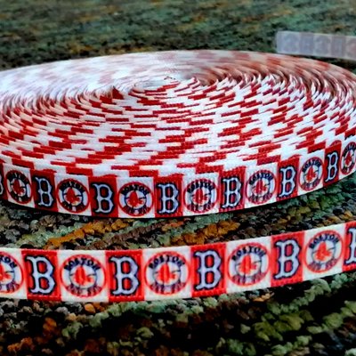 3/8" red sox inspired custom designed ribbon - 5 yd.